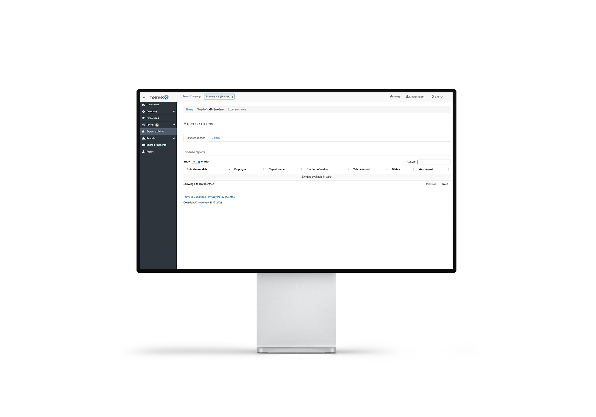 A mockup of a computer screen showing Internagos payroll portal